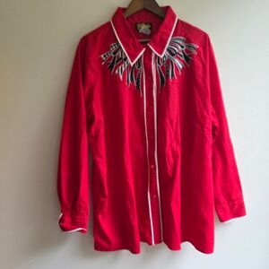 Bob Mackie Wearable Art‎ Red Ribbon Embroidered Button Shirt Womens 3X Western